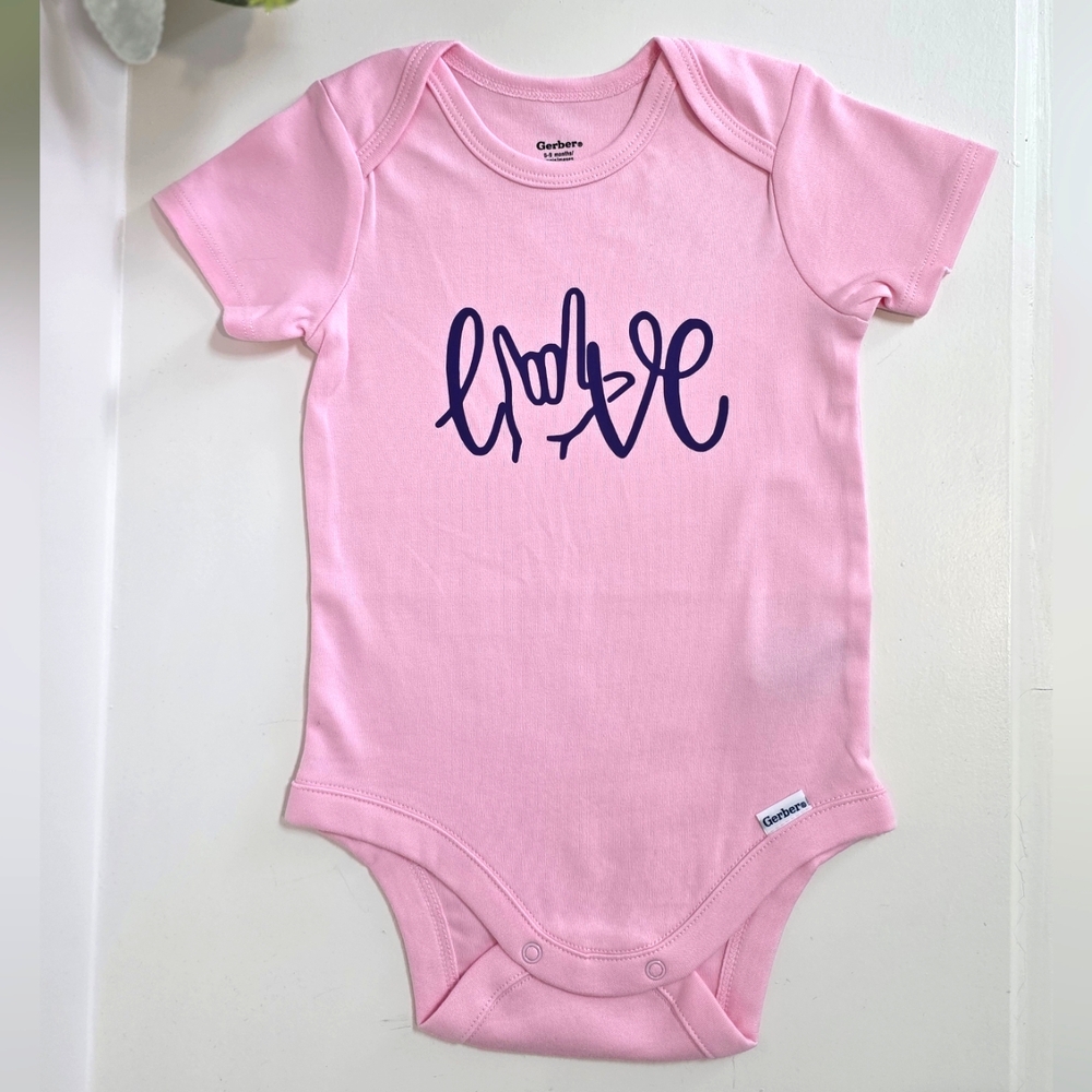 Premium Pink Bodysuit with Love ILY Sign Language Design